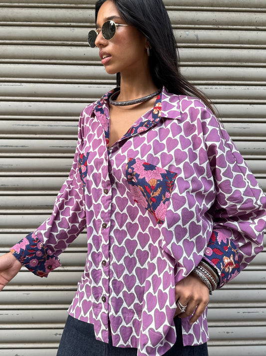 Lilac Heart Cotton Shirt
