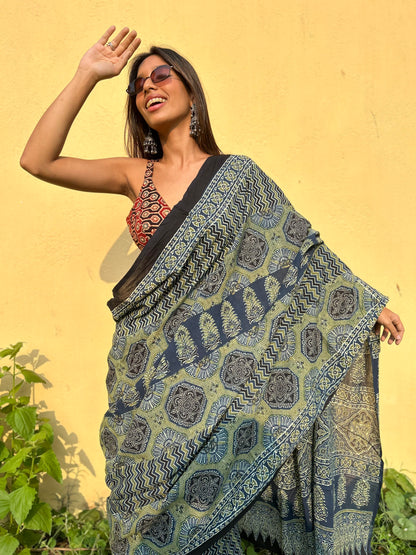 Sonchadi Cotton Ajrakh saree