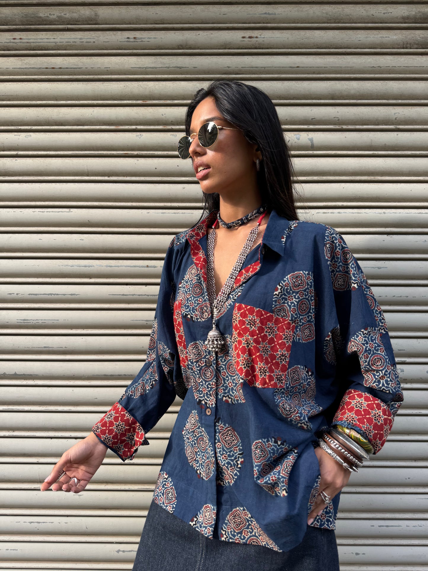 Neela Ajrakh Cotton Shirt