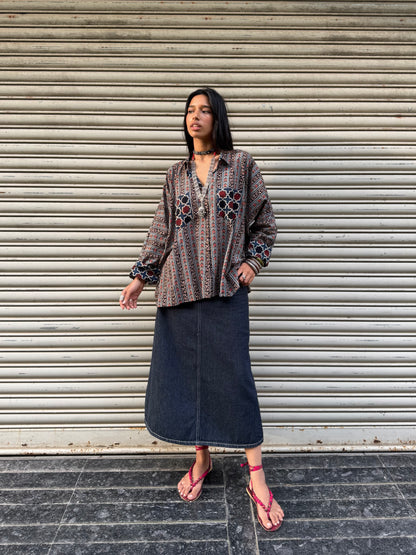 Grid Ajrakh Cotton Shirt