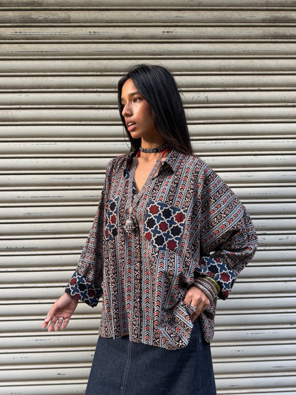 Grid Ajrakh Cotton Shirt