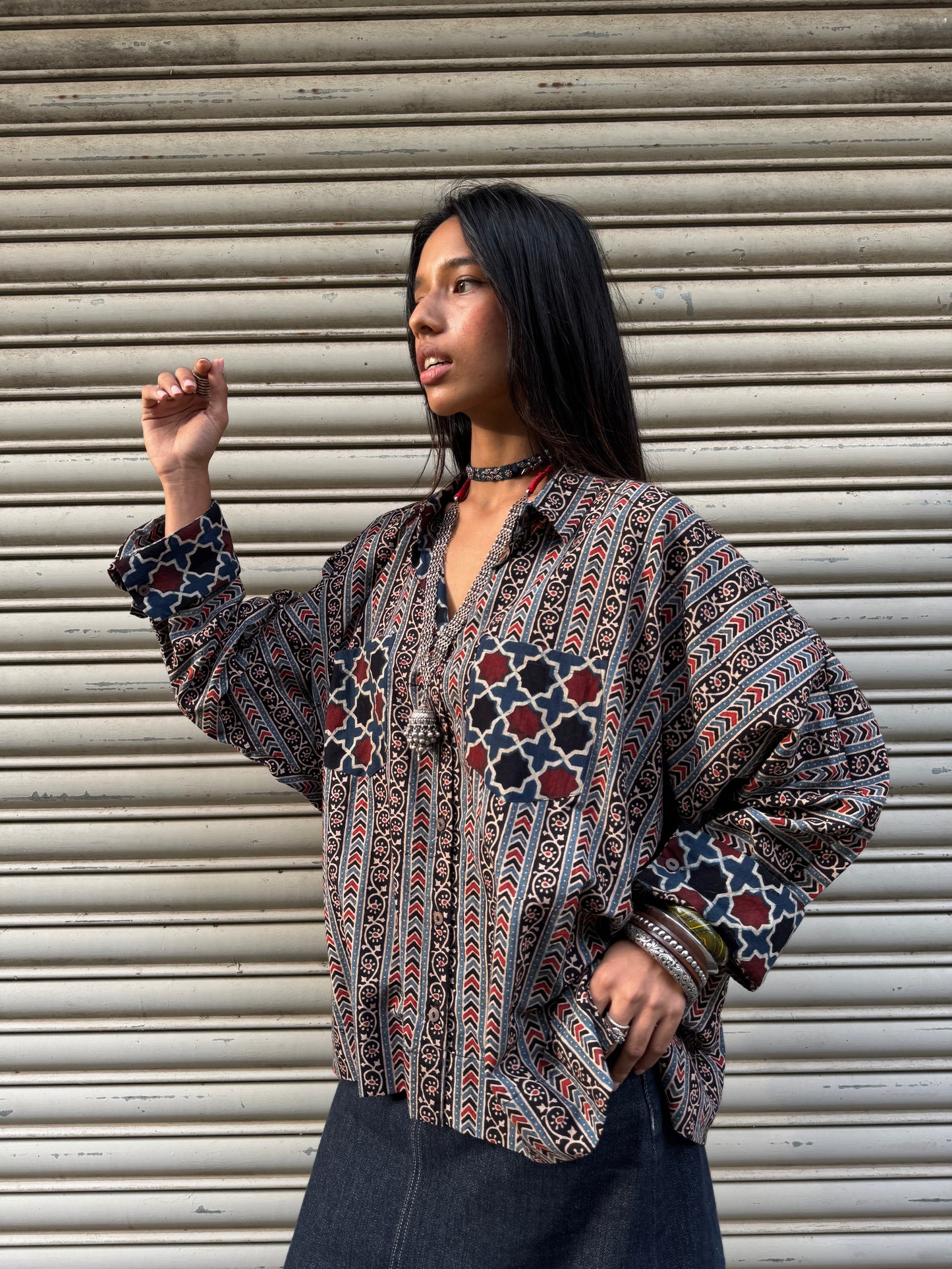 Grid Ajrakh Cotton Shirt
