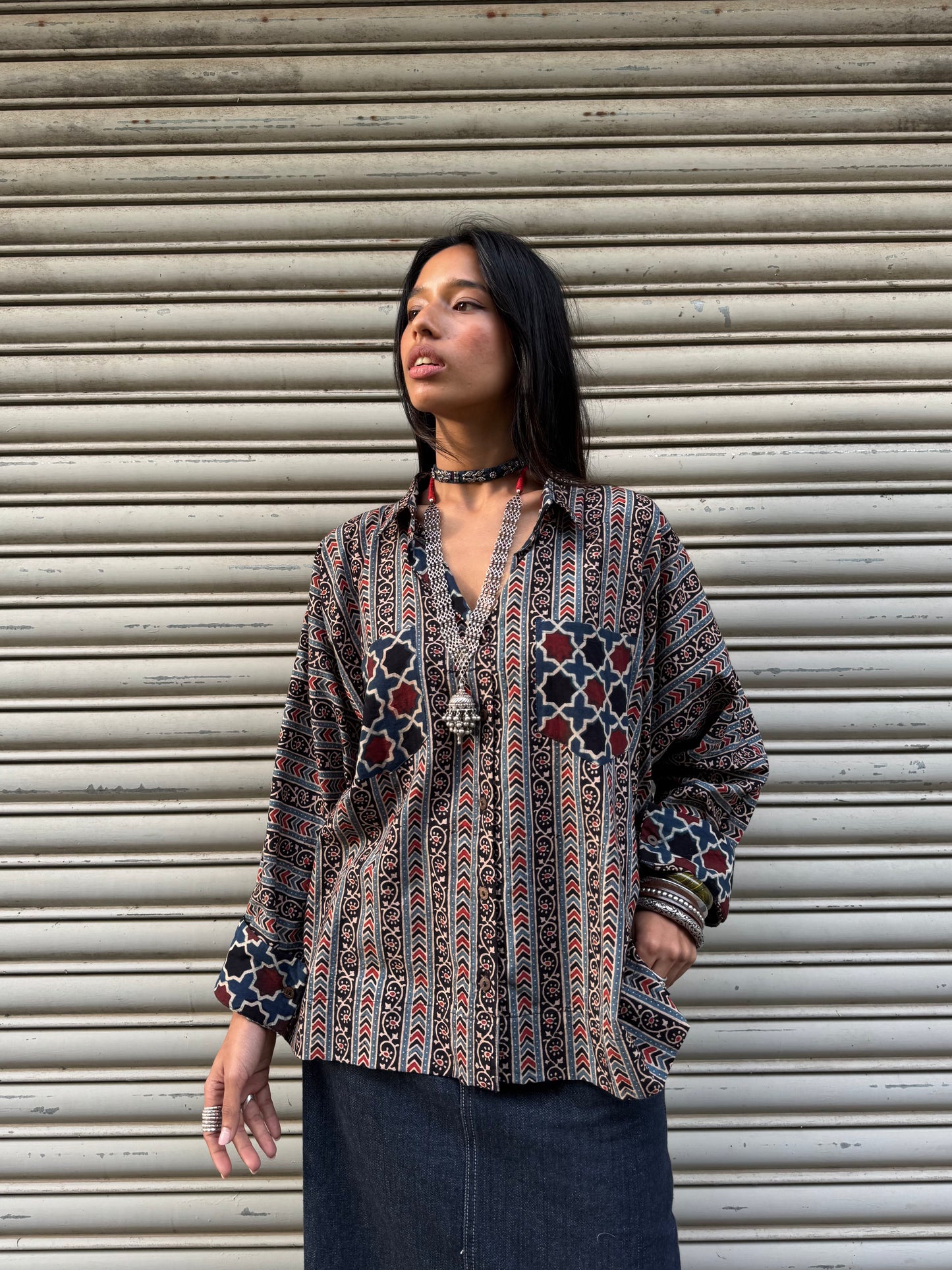 Grid Ajrakh Cotton Shirt