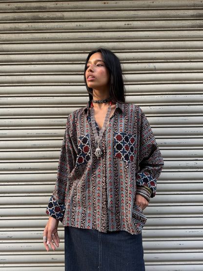 Grid Ajrakh Cotton Shirt