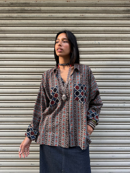 Grid Ajrakh Cotton Shirt