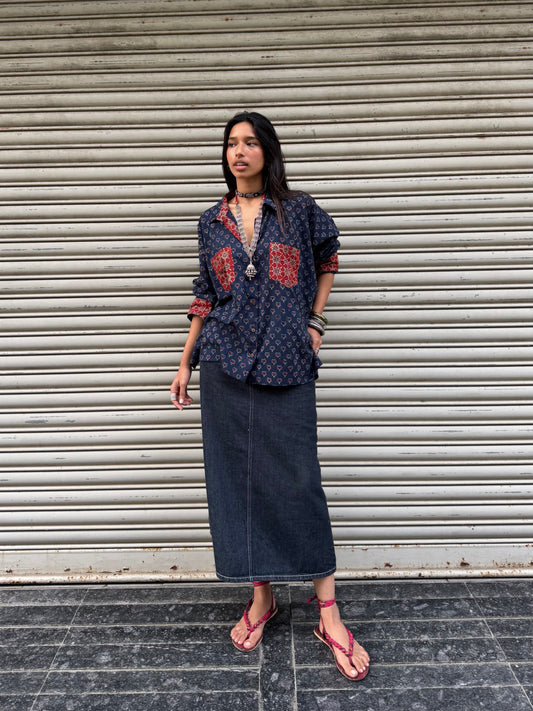 Lotus Ajrakh Cotton Shirt