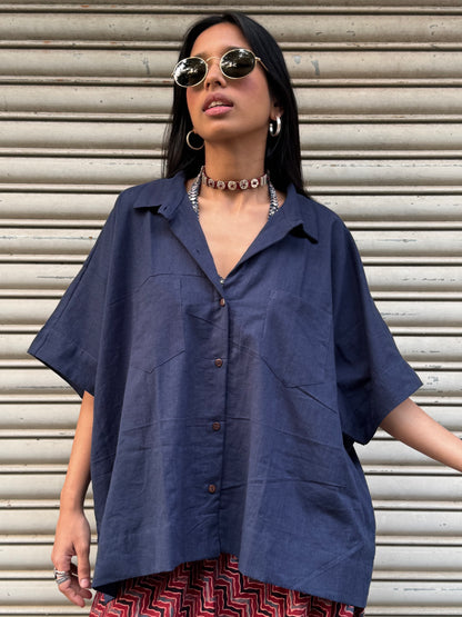 Navy Cotton Slub Shirt