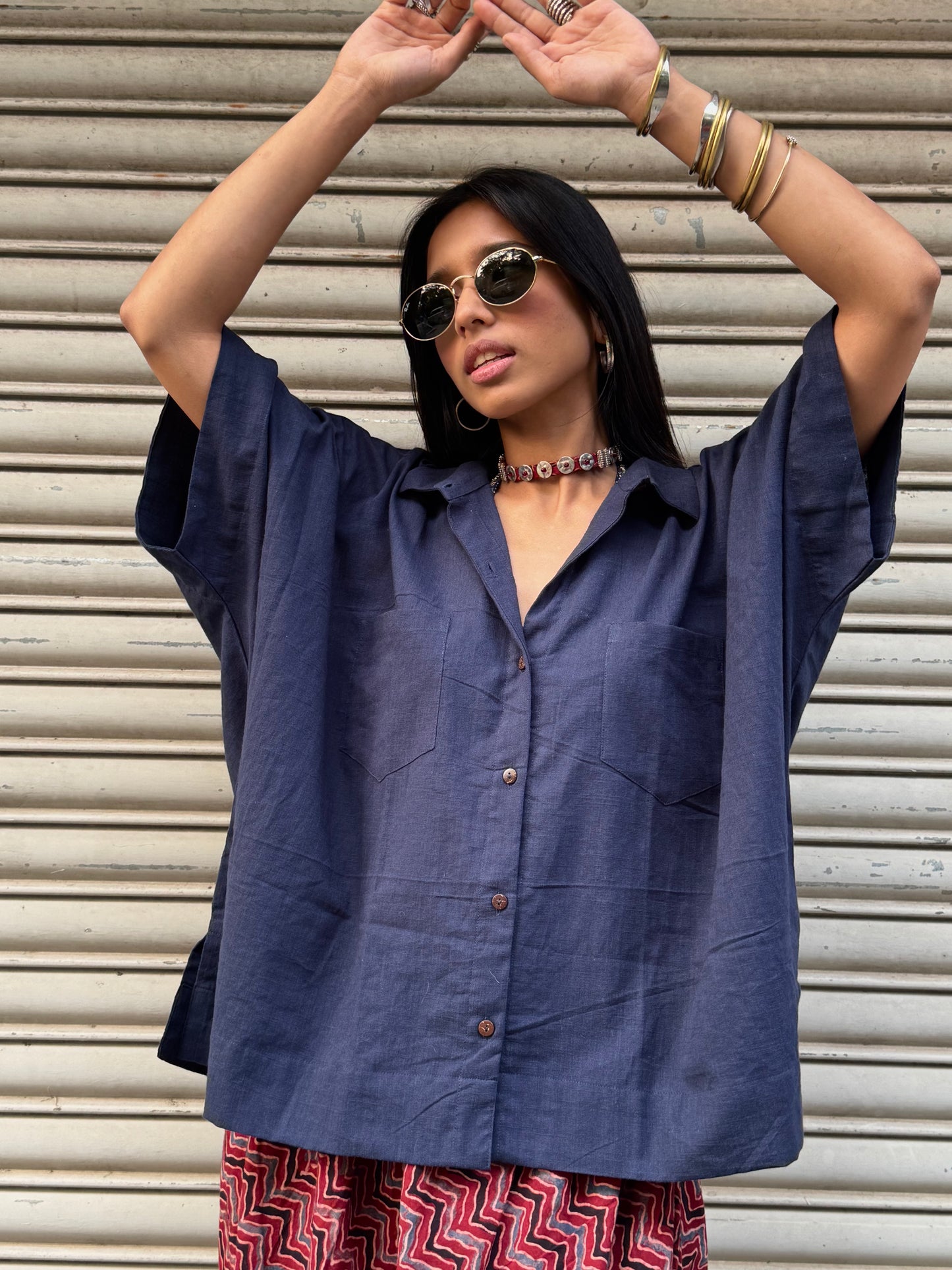 Navy Cotton Slub Shirt