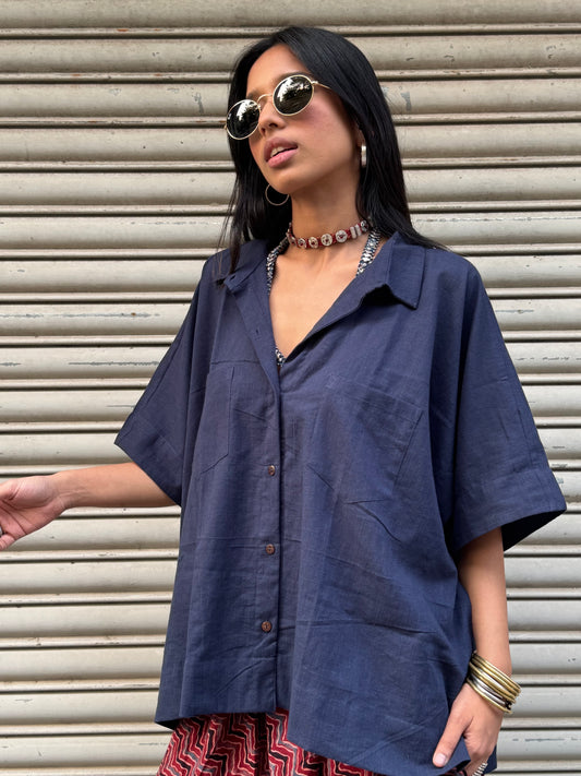 Navy Cotton Slub Shirt
