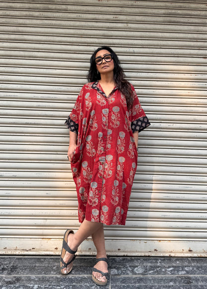 Brick Ajrakh Cotton Kaftan Dress