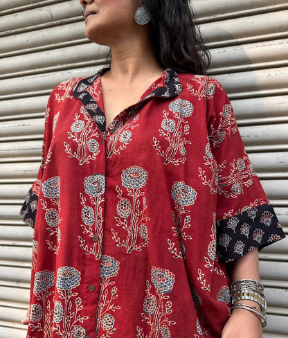 Brick Ajrakh Cotton Kaftan Dress