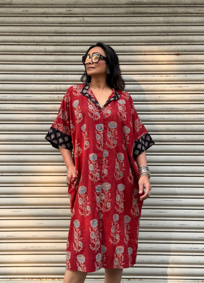 Brick Ajrakh Cotton Kaftan Dress