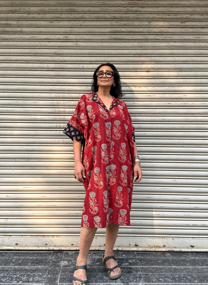Brick Ajrakh Cotton Kaftan Dress
