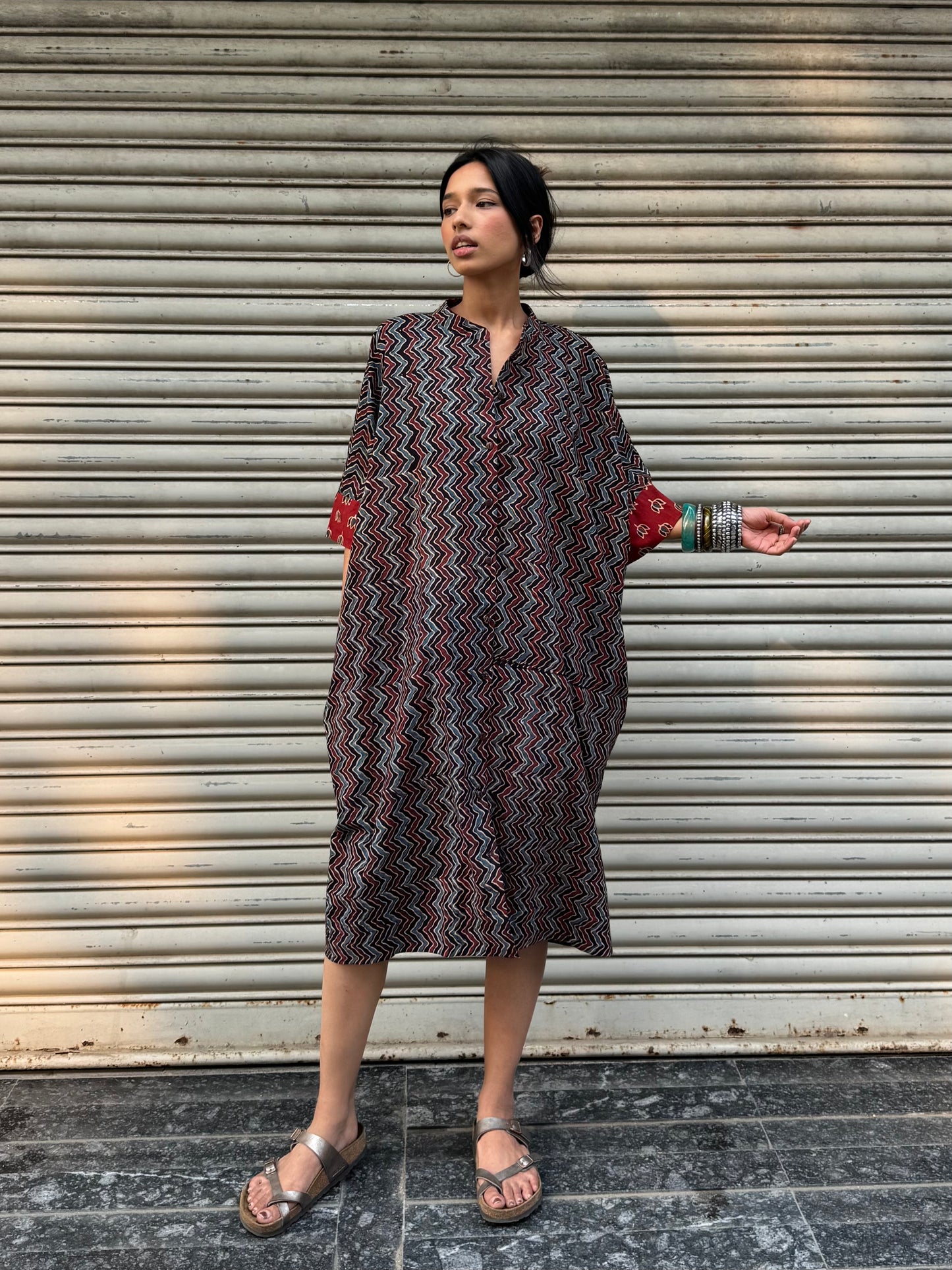 Shadow Ajrakh Cotton Kaftan Dress (READY TO DISPATCH)