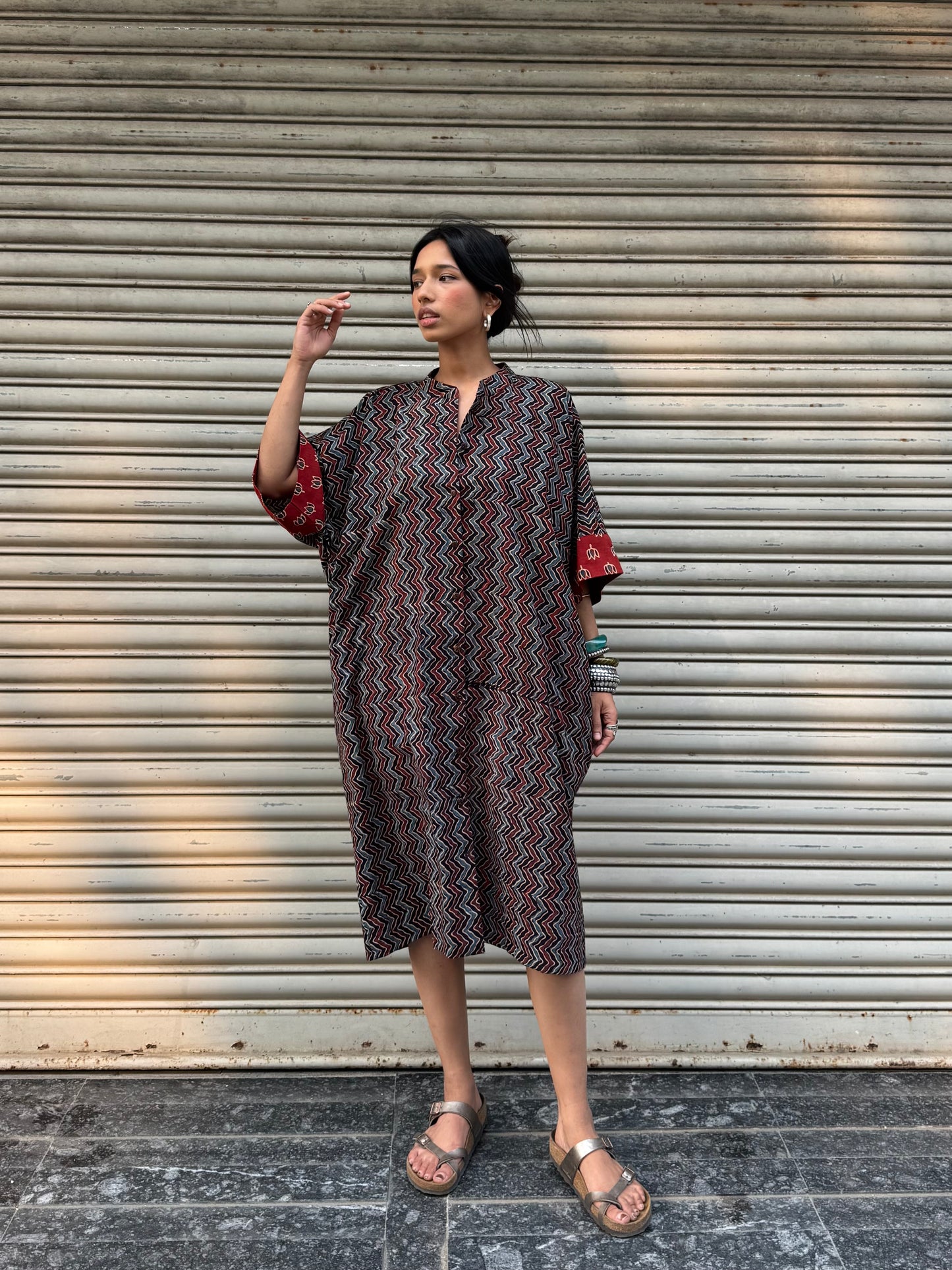 Shadow Ajrakh Cotton Kaftan Dress (READY TO DISPATCH)