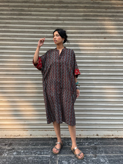 Shadow Ajrakh Cotton Kaftan Dress (READY TO DISPATCH)