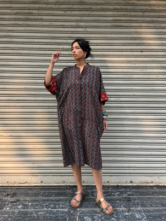 Shadow Ajrakh Cotton Kaftan Dress