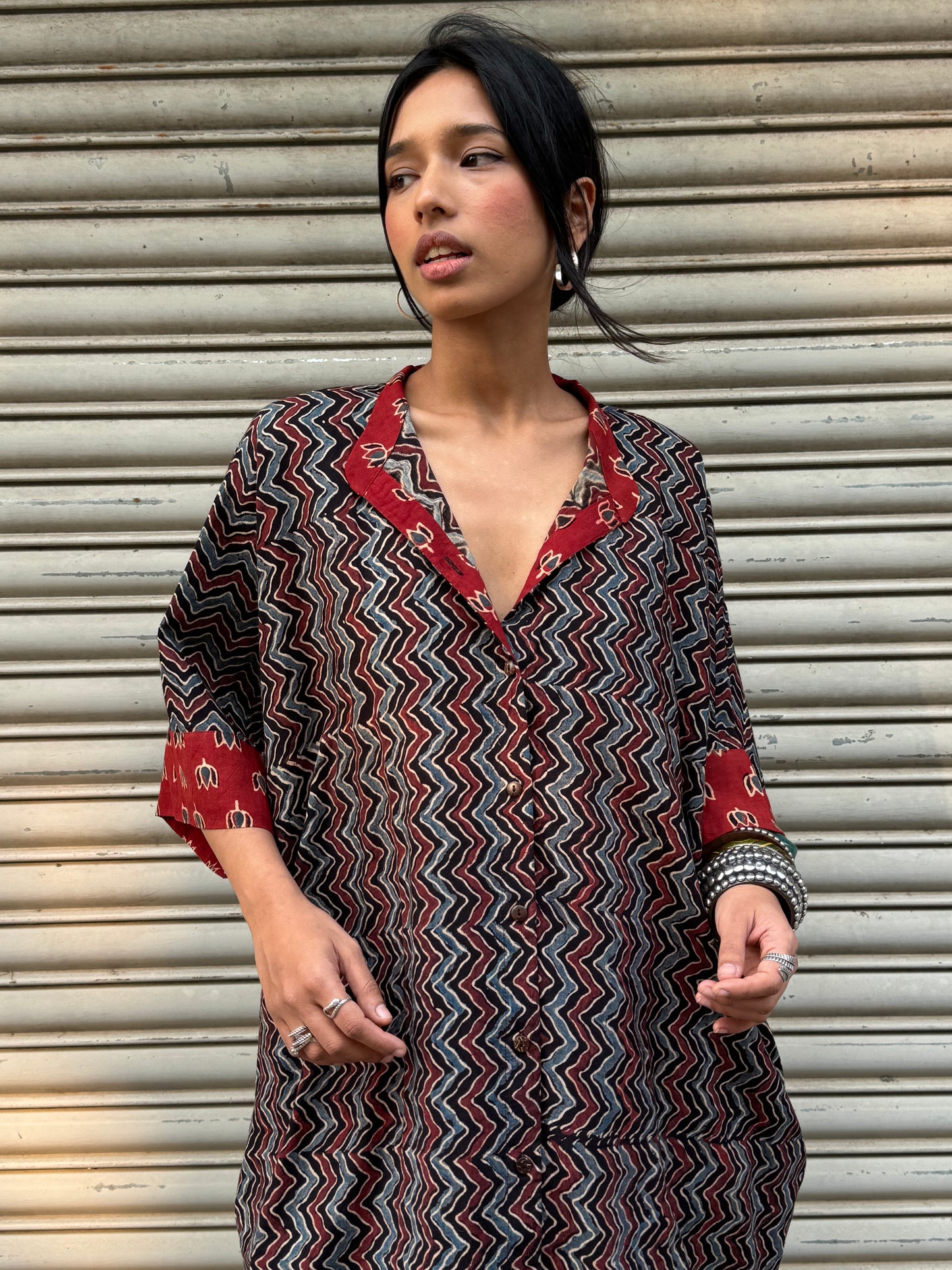 Shadow Ajrakh Cotton Kaftan Dress (READY TO DISPATCH)