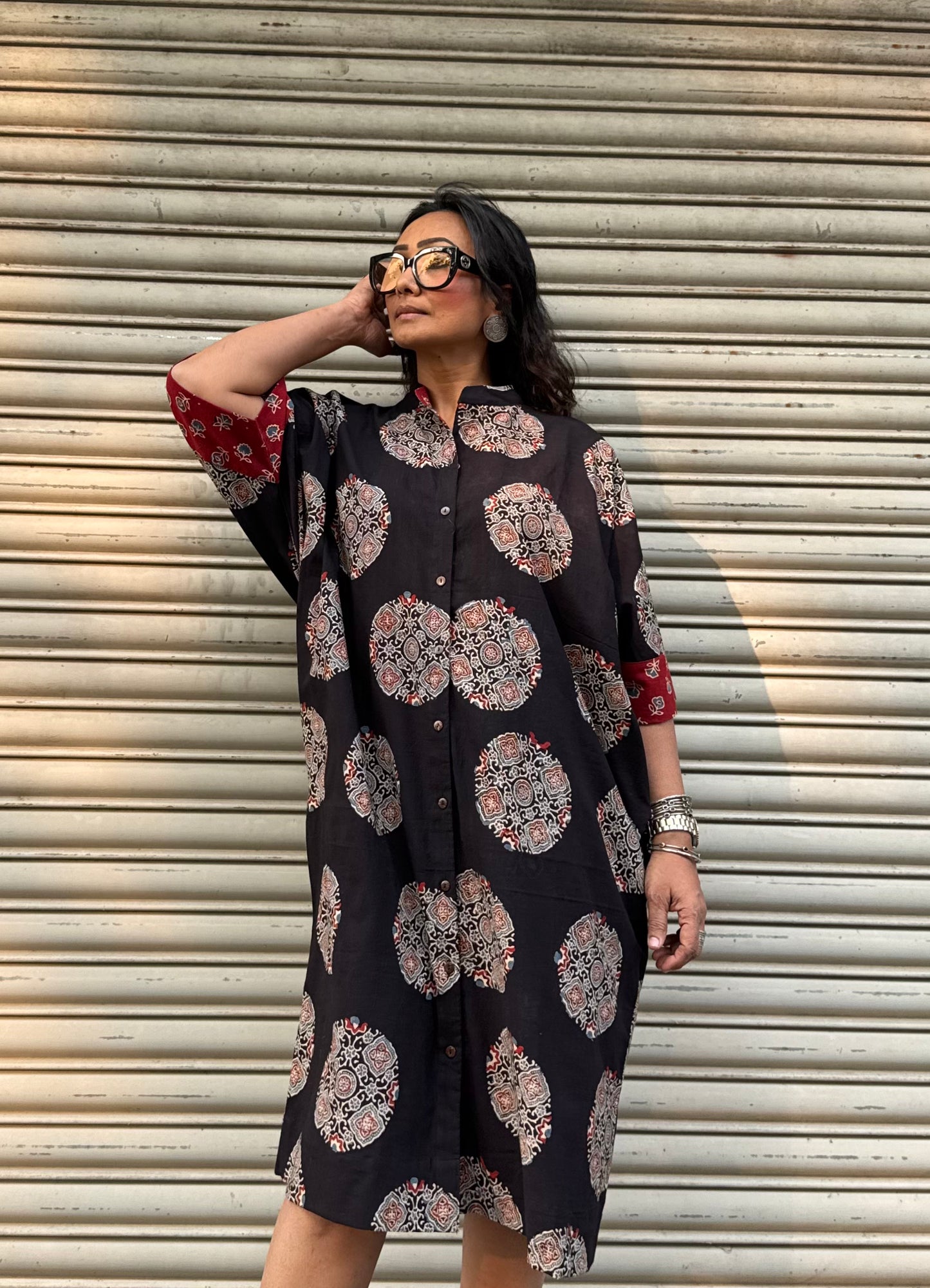 Onyx Ajrakh Cotton Kaftan Dress