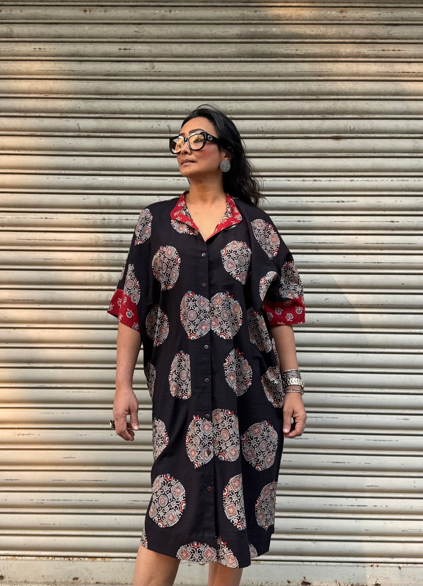 Onyx Ajrakh Cotton Kaftan Dress