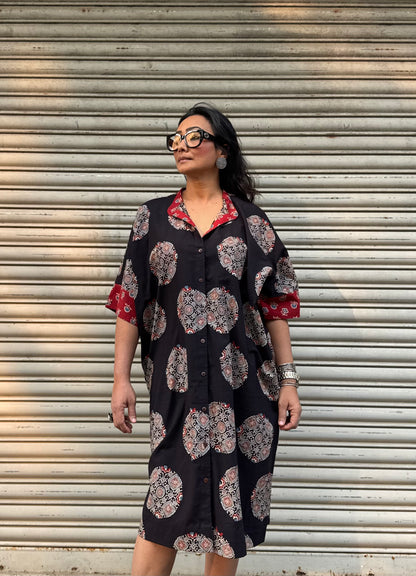Onyx Ajrakh Cotton Kaftan Dress
