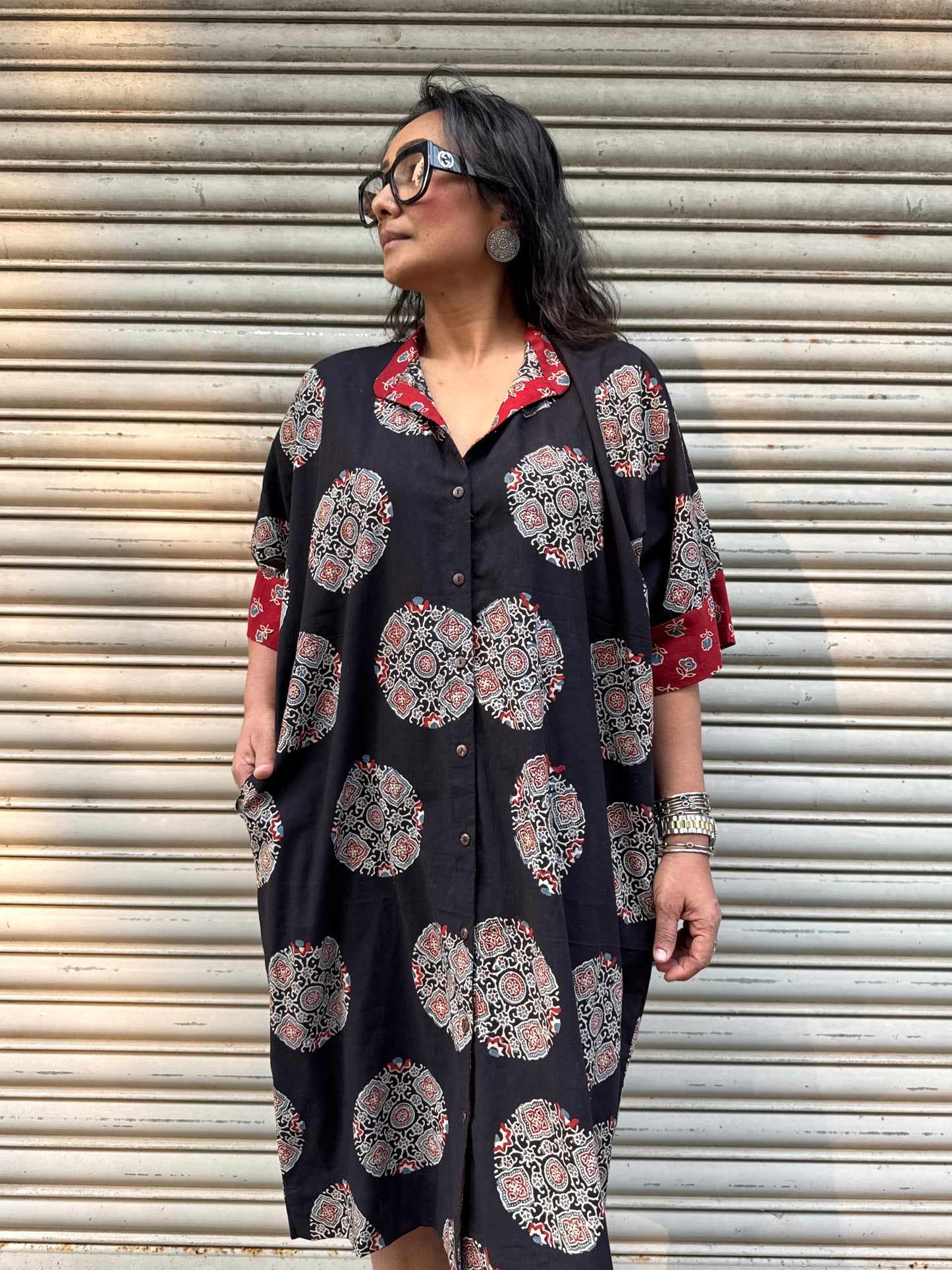 Onyx Ajrakh Cotton Kaftan Dress