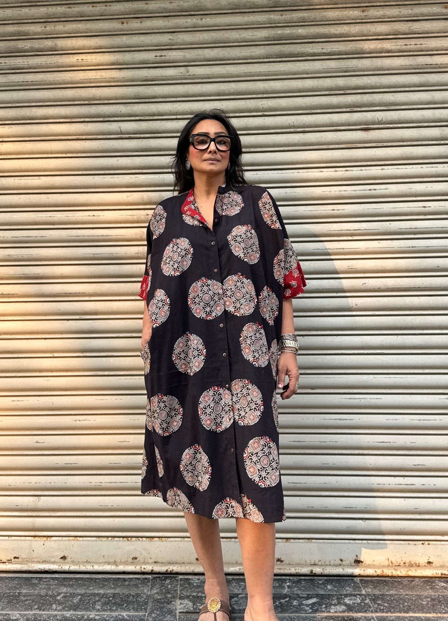 Onyx Ajrakh Cotton Kaftan Dress