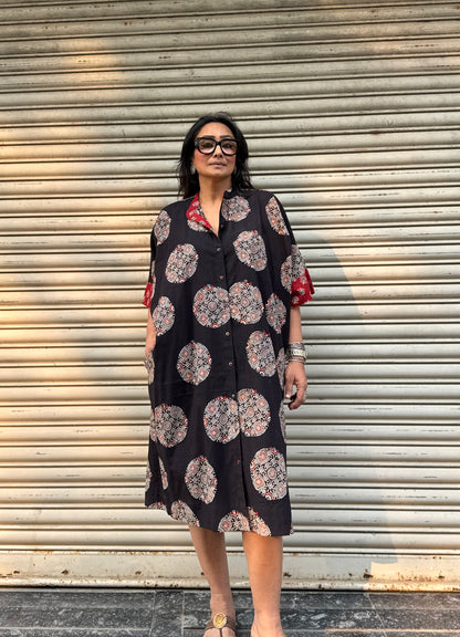 Onyx Ajrakh Cotton Kaftan Dress