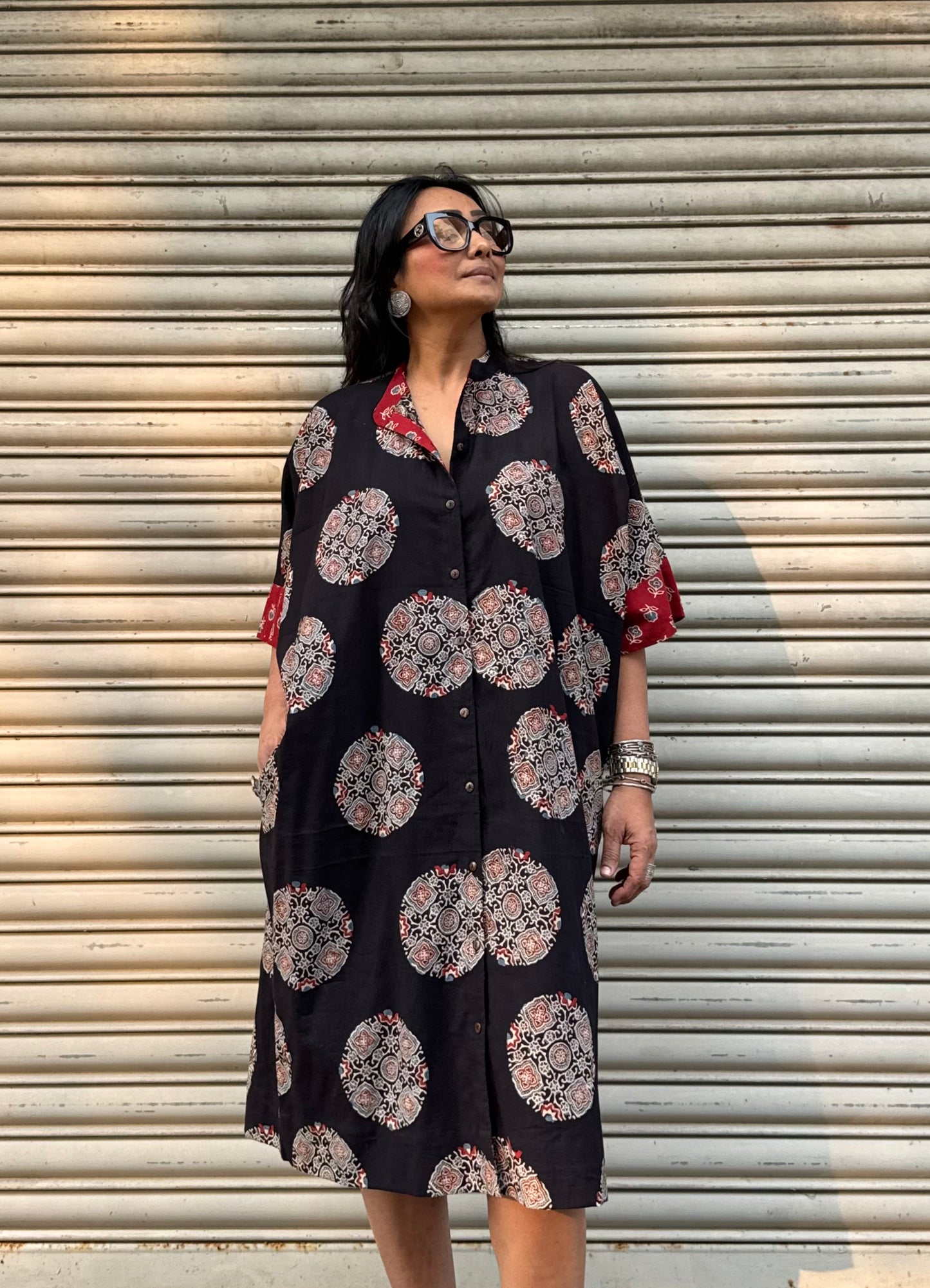 Onyx Ajrakh Cotton Kaftan Dress