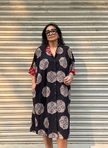 Onyx Ajrakh Cotton Kaftan Dress