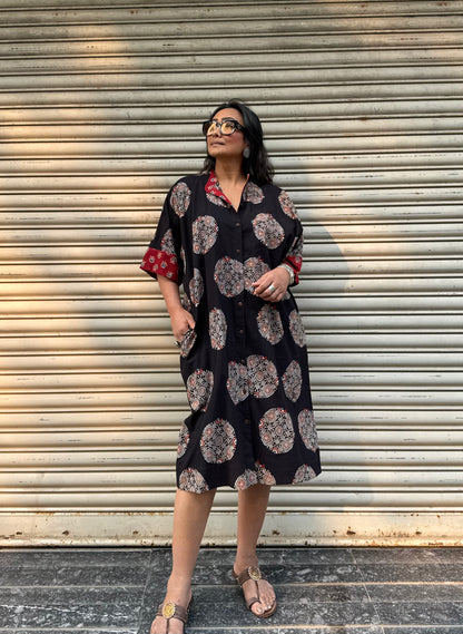 Onyx Ajrakh Cotton Kaftan Dress