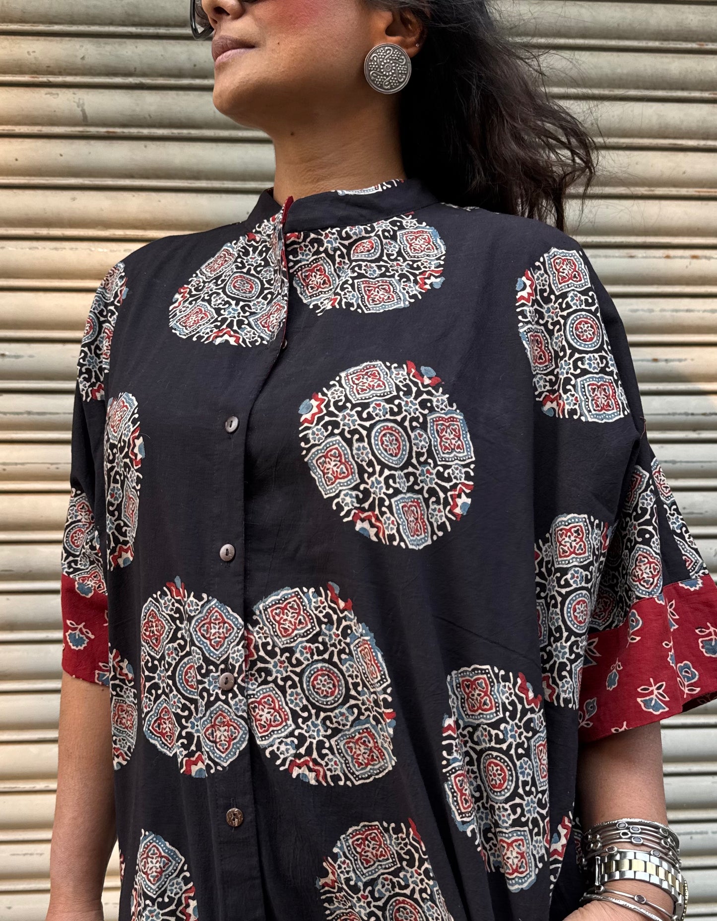 Onyx Ajrakh Cotton Kaftan Dress