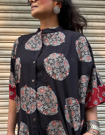 Onyx Ajrakh Cotton Kaftan Dress