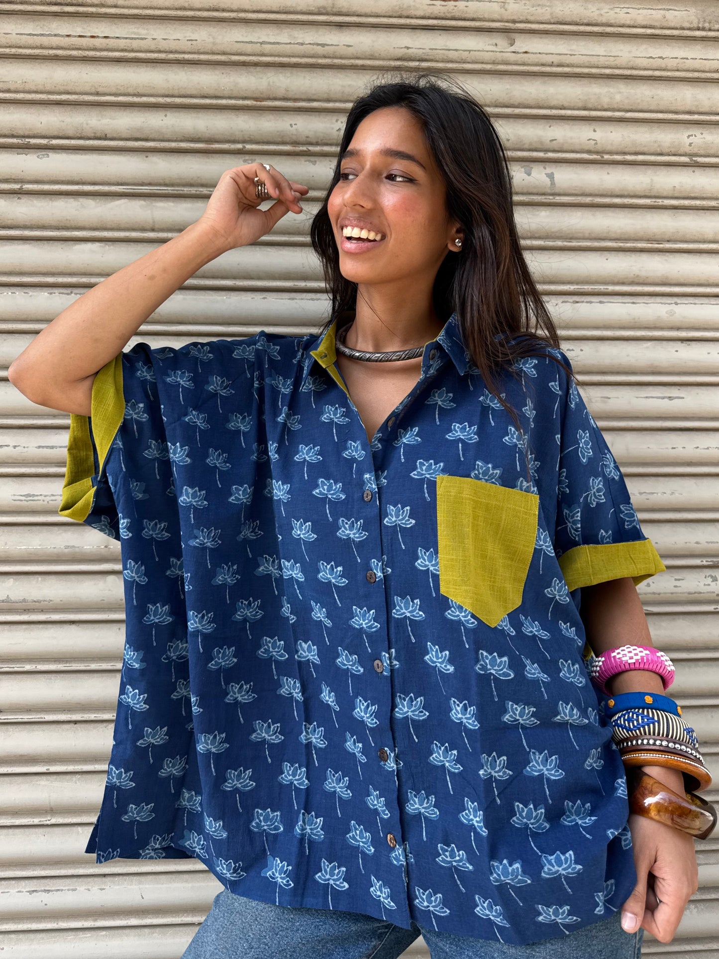 Dandelion Indigo Cotton Shirt