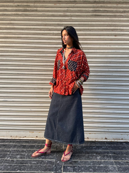 Rust Bandhani Cotton Shirt