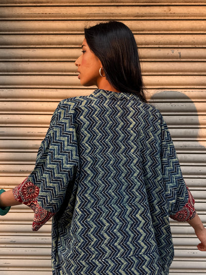 Lagoon Ajrakh Cotton Kaftan Dress