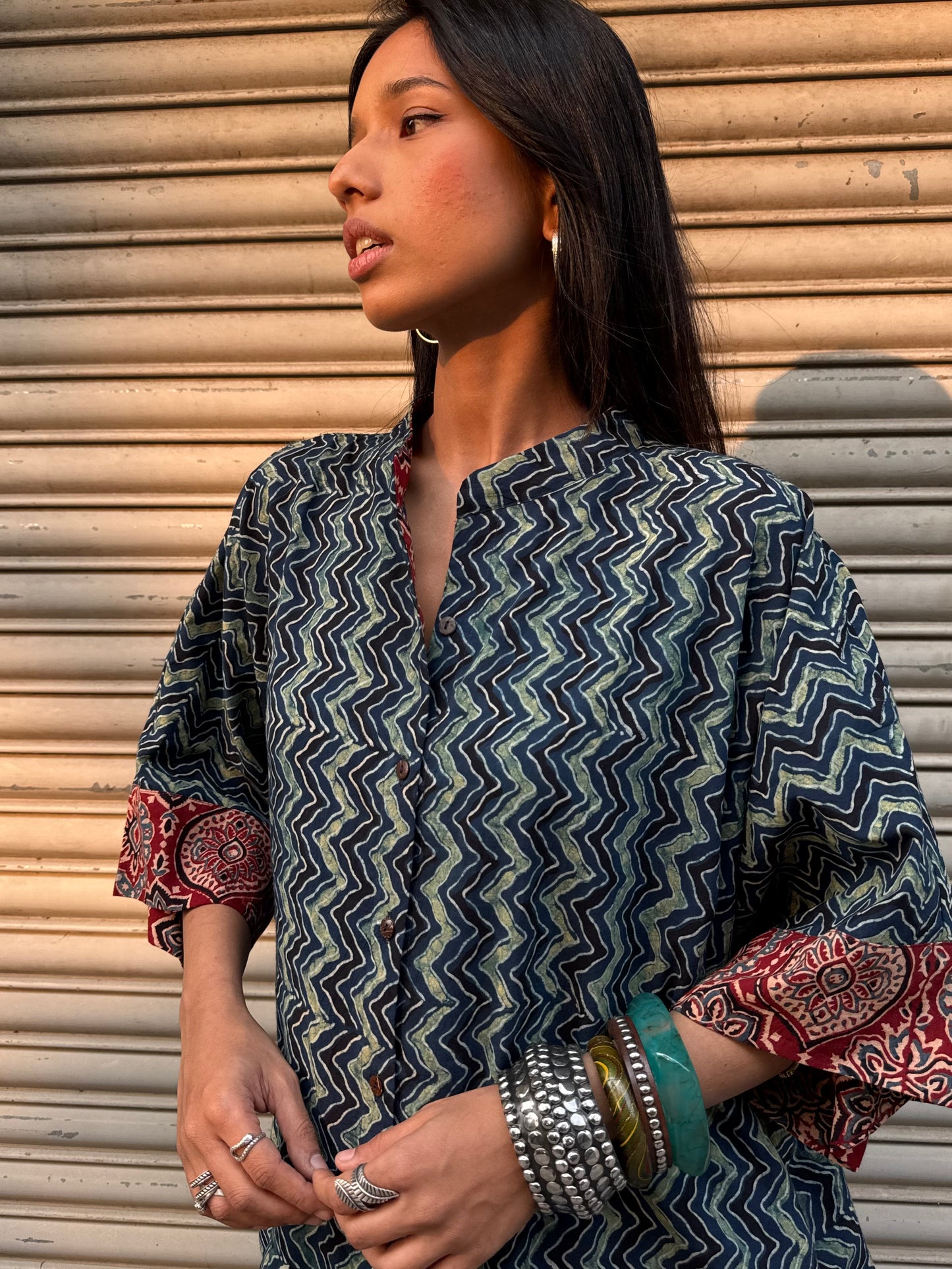 Lagoon Ajrakh Cotton Kaftan Dress