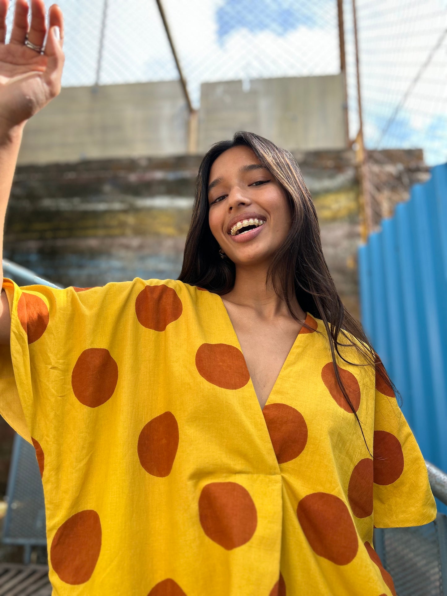 Mustard Polka pleat dress