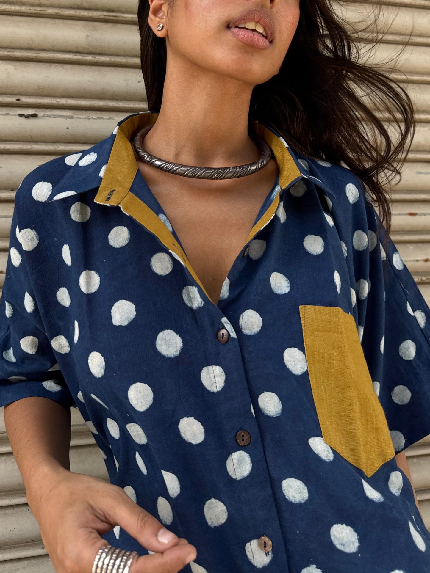 Polka Indigo Cotton Shirt