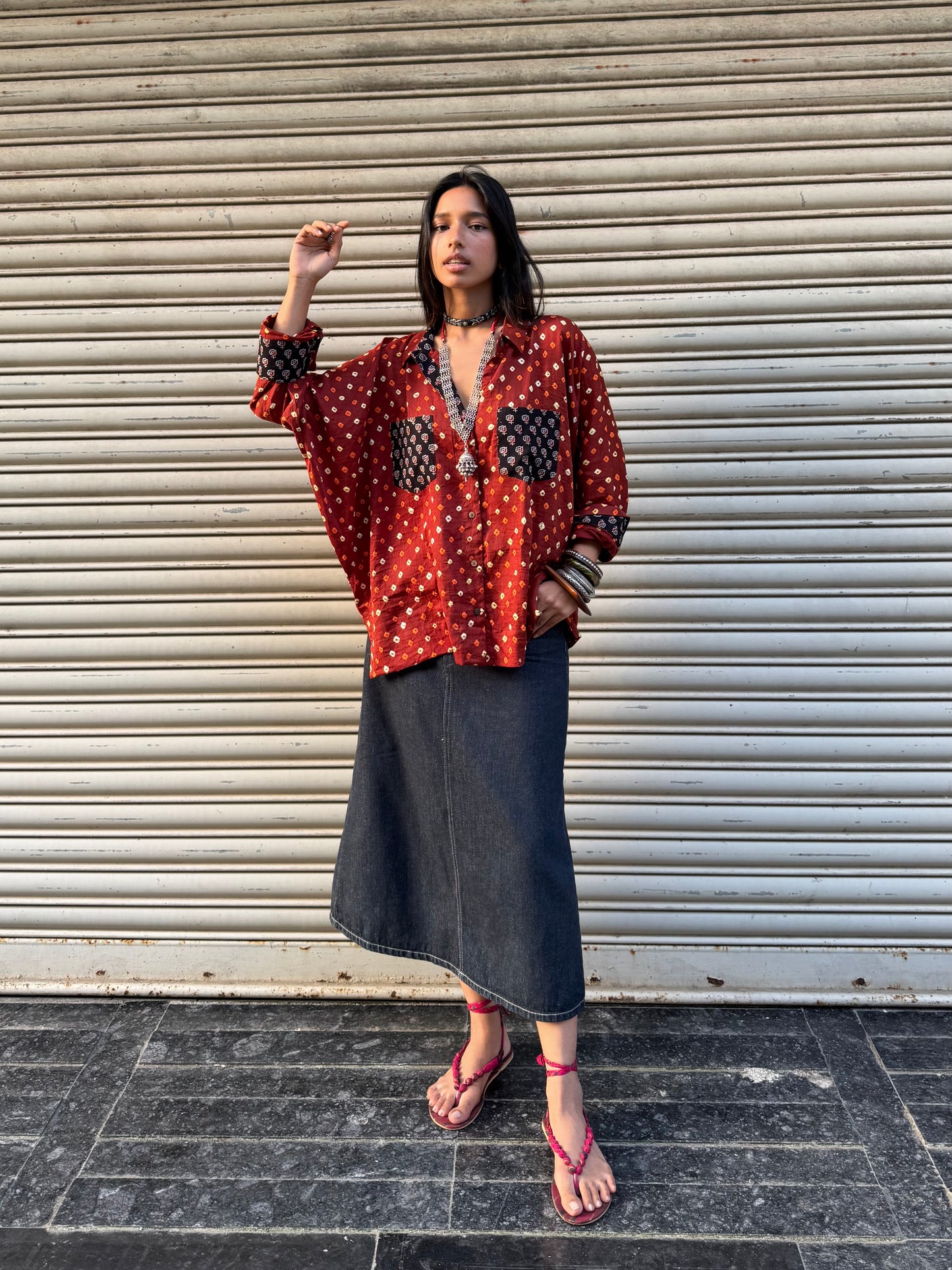 Rust Bandhani Cotton Shirt