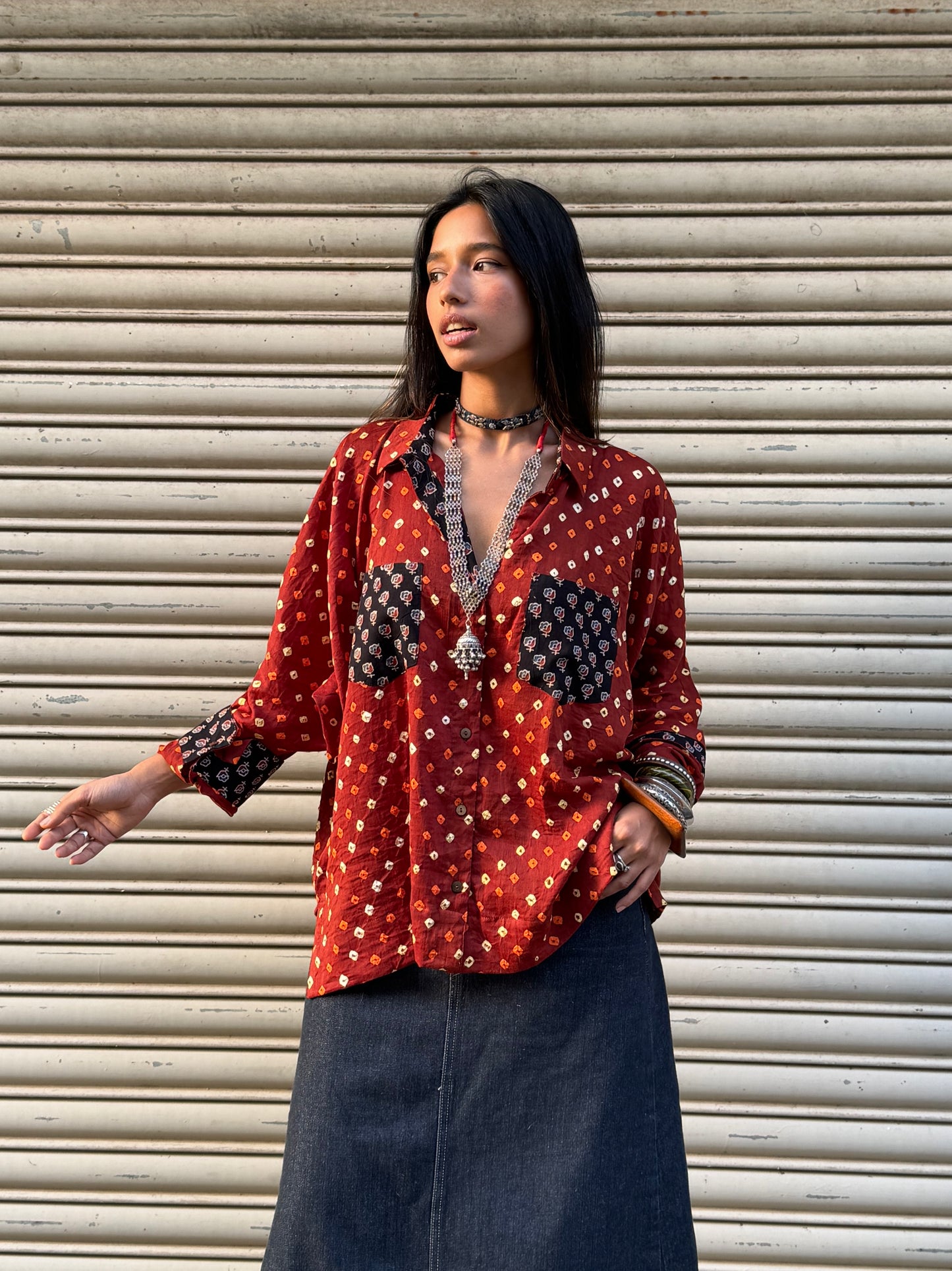 Rust Bandhani Cotton Shirt
