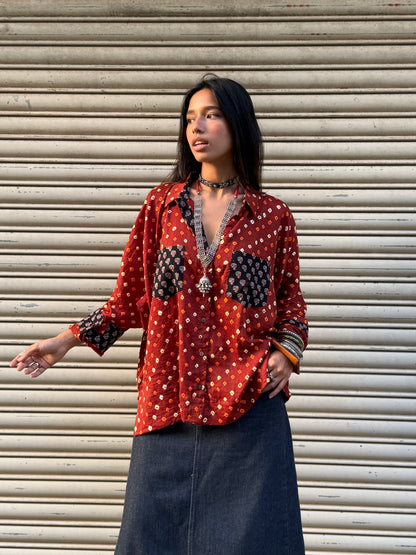 Rust Bandhani Cotton Shirt