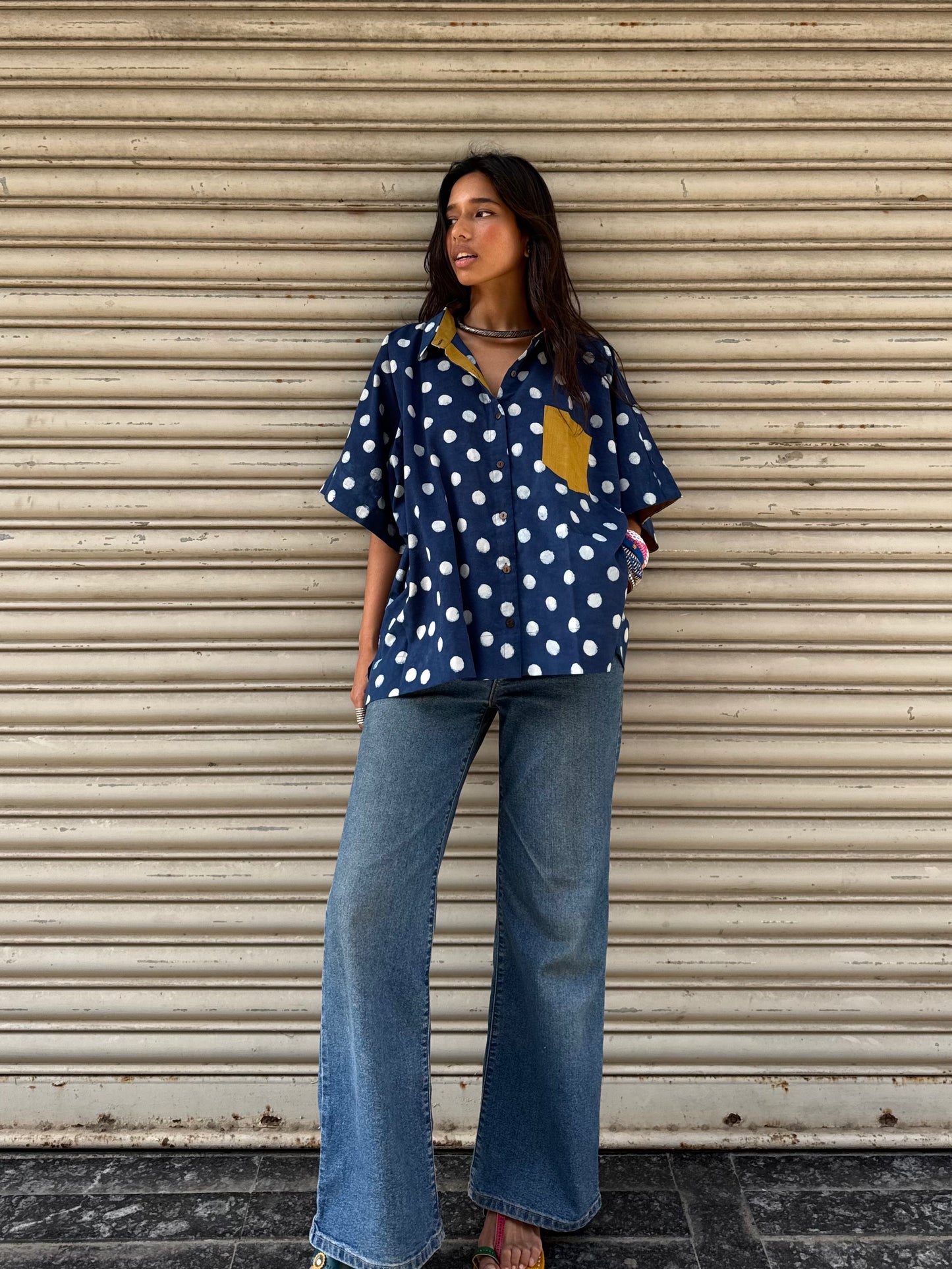 Polka Indigo Cotton Shirt