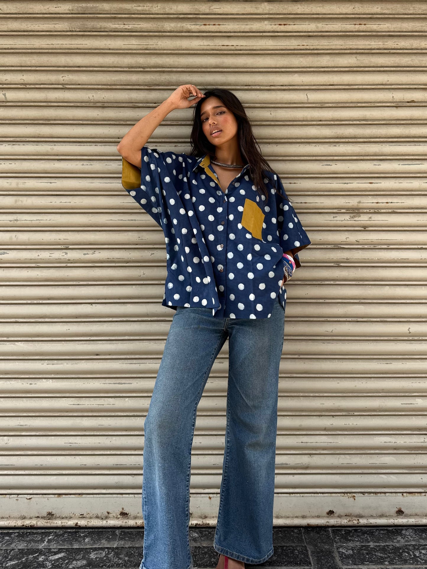 Polka Indigo Cotton Shirt
