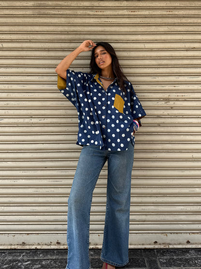 Polka Indigo Cotton Shirt