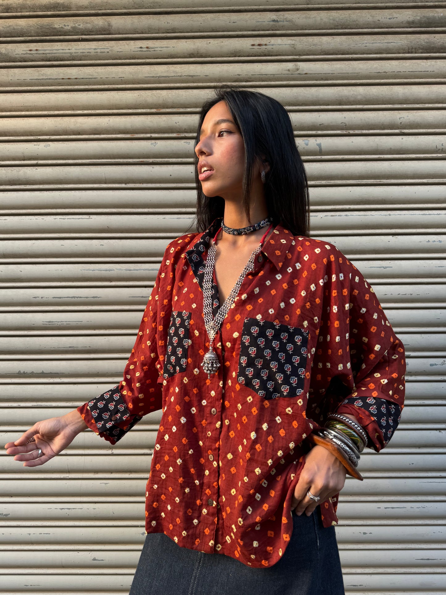 Rust Bandhani Cotton Shirt