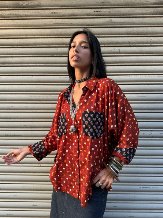 Rust Bandhani Cotton Shirt