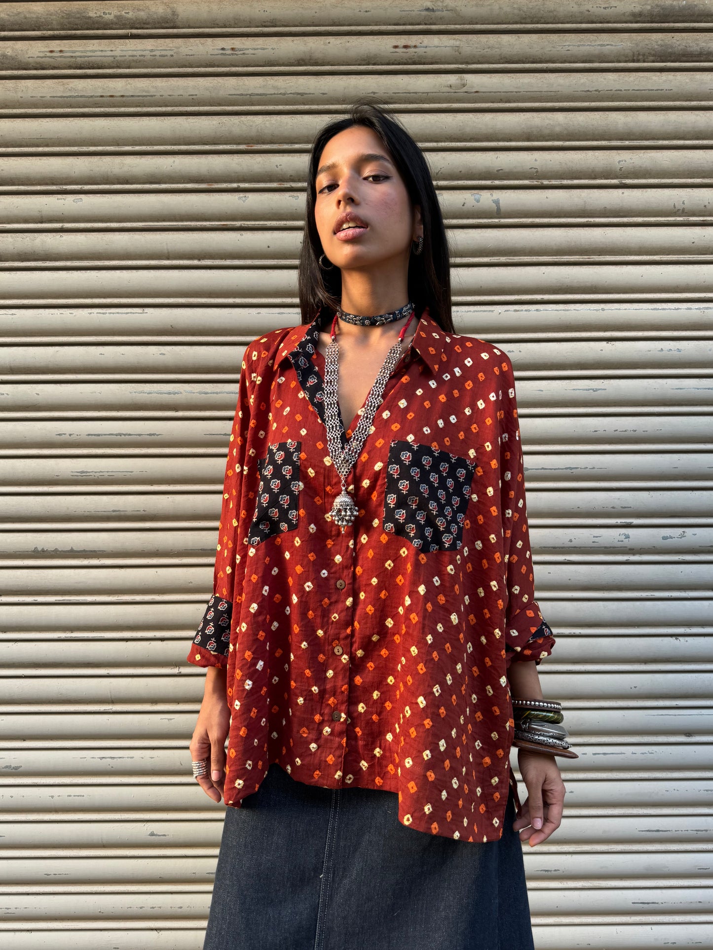 Rust Bandhani Cotton Shirt