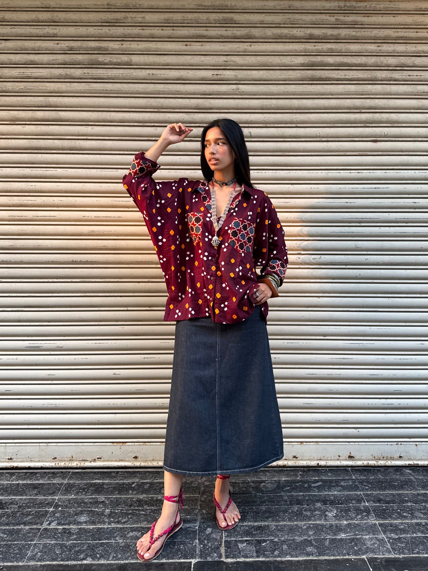 Walnut Bandhani Cotton Shirt