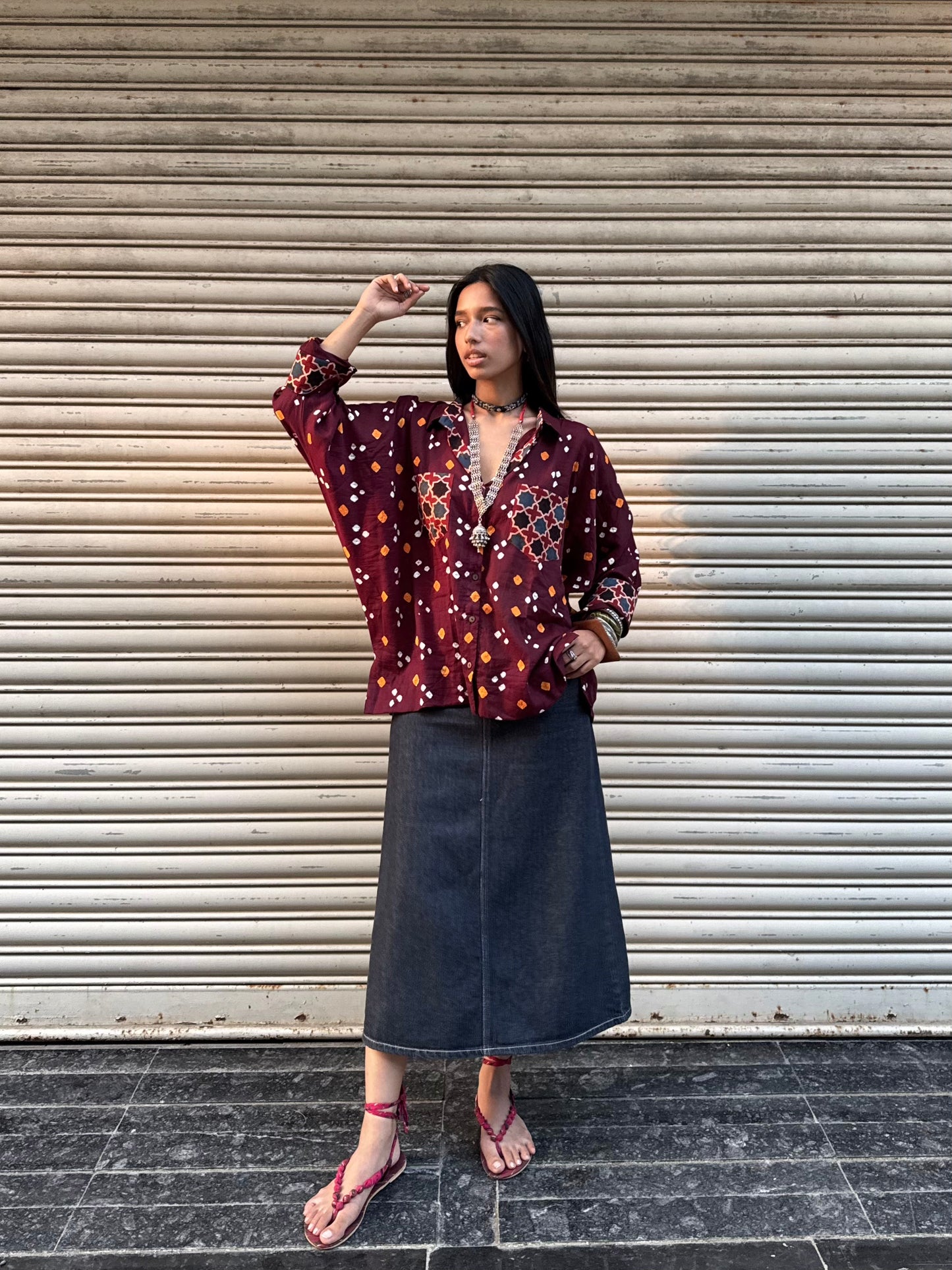 Walnut Bandhani Cotton Shirt  (READY TO DISPATCH)